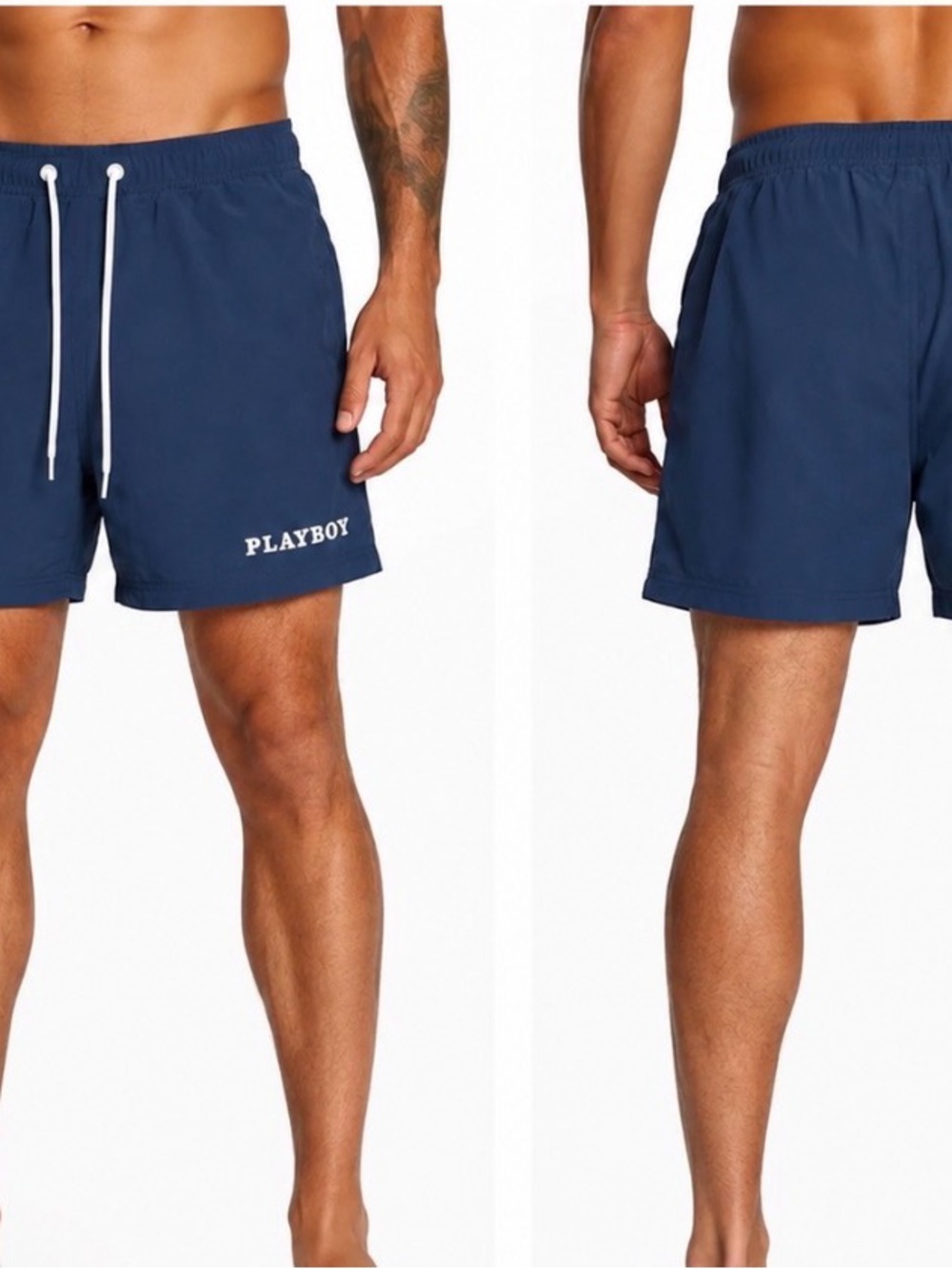 PLAYBOY Navy Blue Yacht Swim Trunks with White Drawcord Board shorts unlined SM